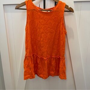 Michael Kors Sleeveless Top Tank Ruffled Poppy Orange Pullover Size M